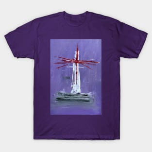 abstract red light in purple cloud on lighthouse T-Shirt